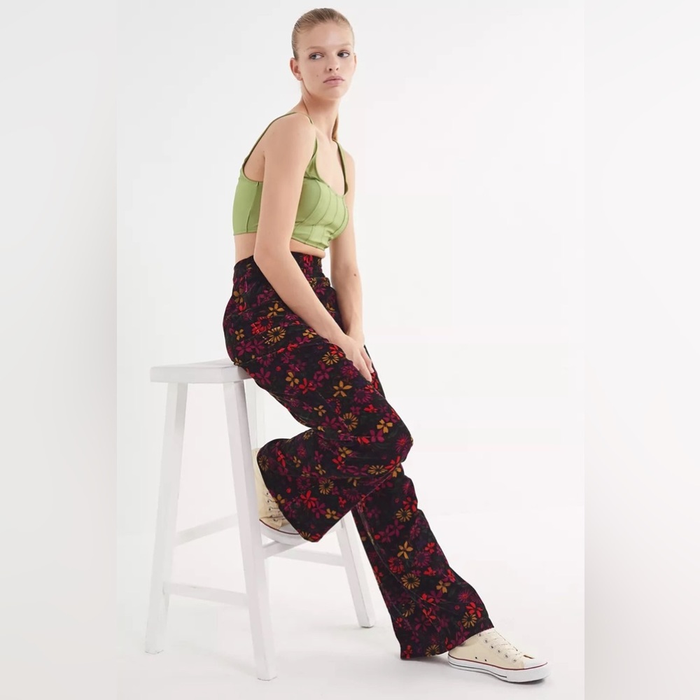 Urban Outfitters Black Floral Boot Cut Pants